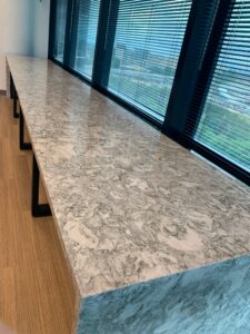 Commercial project with steel base and quartz countertop
